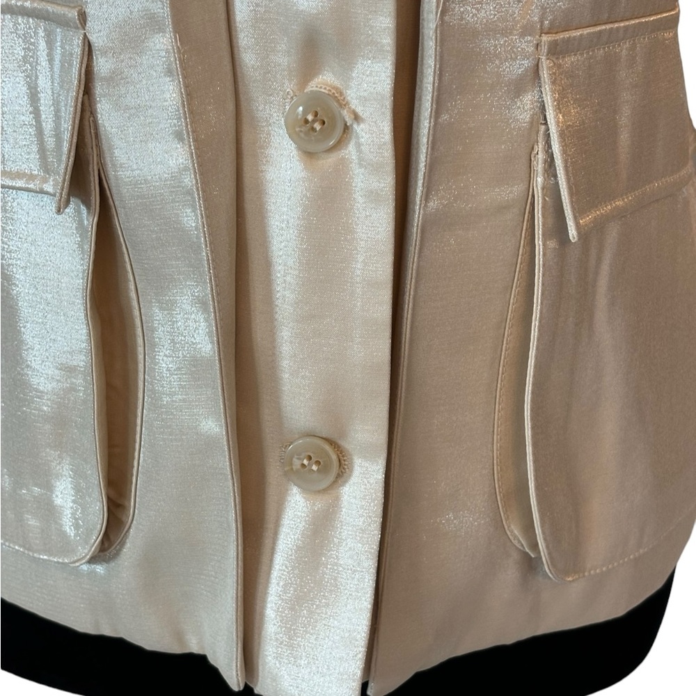 Cream Metallic Sheen Belted Jacket - Picture 9 of 15